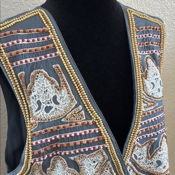 Vintage Europa Beaded Lace Embroidered Vest Size Medium 0111 - Picture 3 of 7